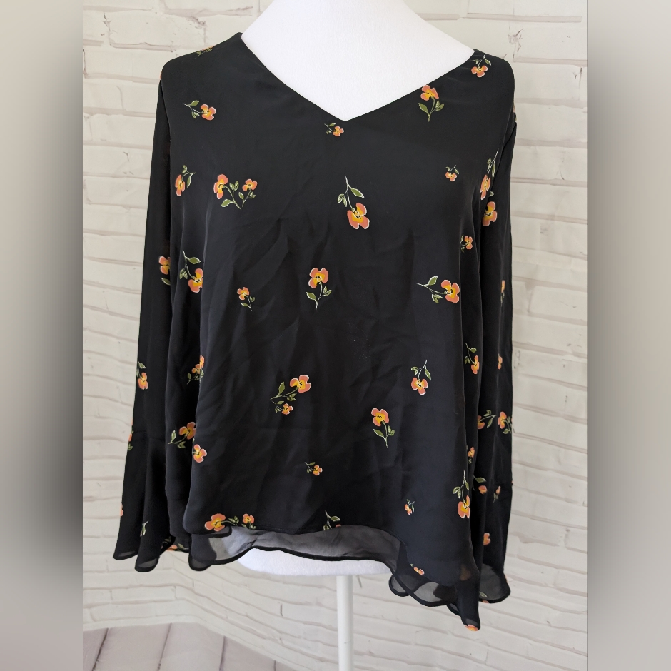 Lauren Conrad Floral Black Blouse